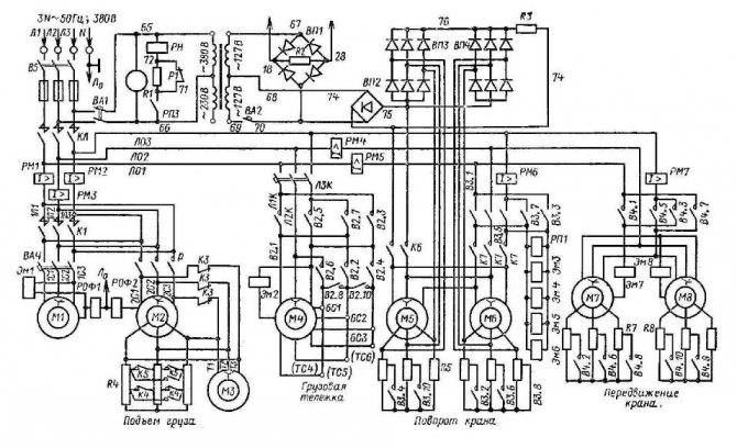 Электрическая схема кран балки с 6 кнопками