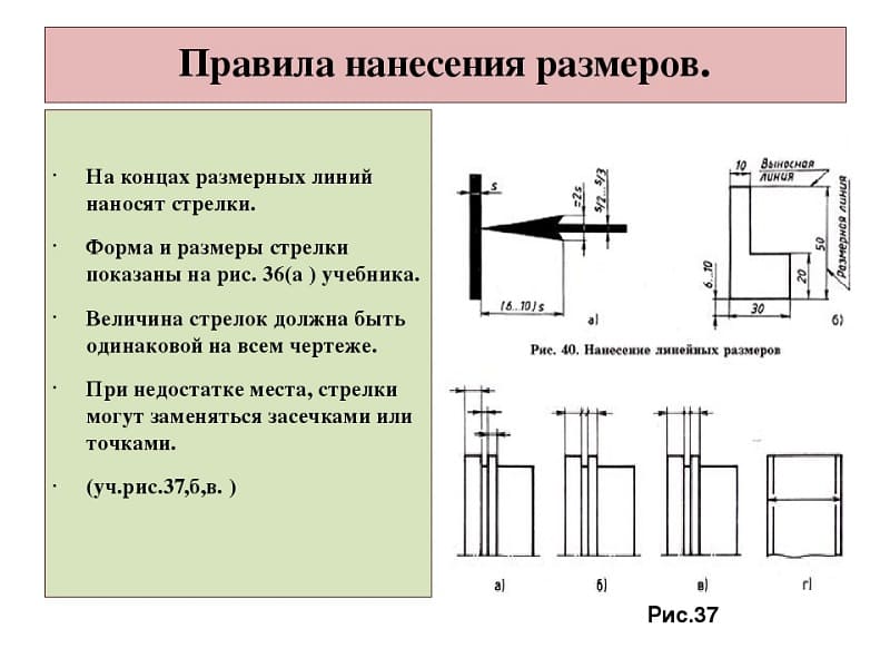 На чертеже указывают размеры