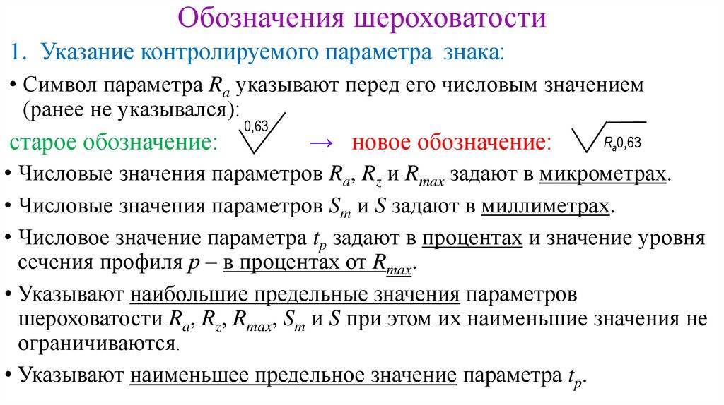 Обозначение параметров шероховатости на чертежах