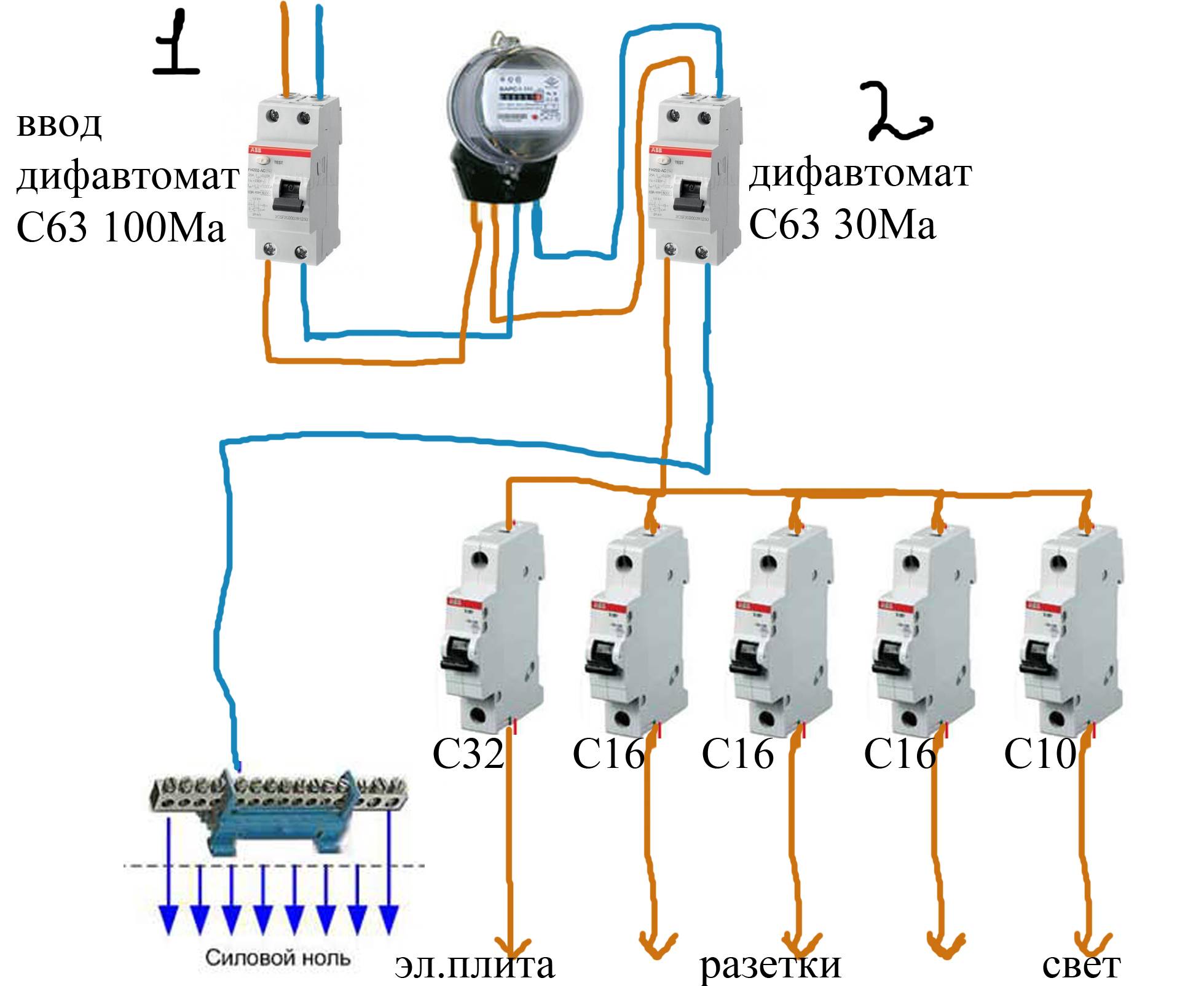 Как подключить дифференциальный автомат: схемы подключения
