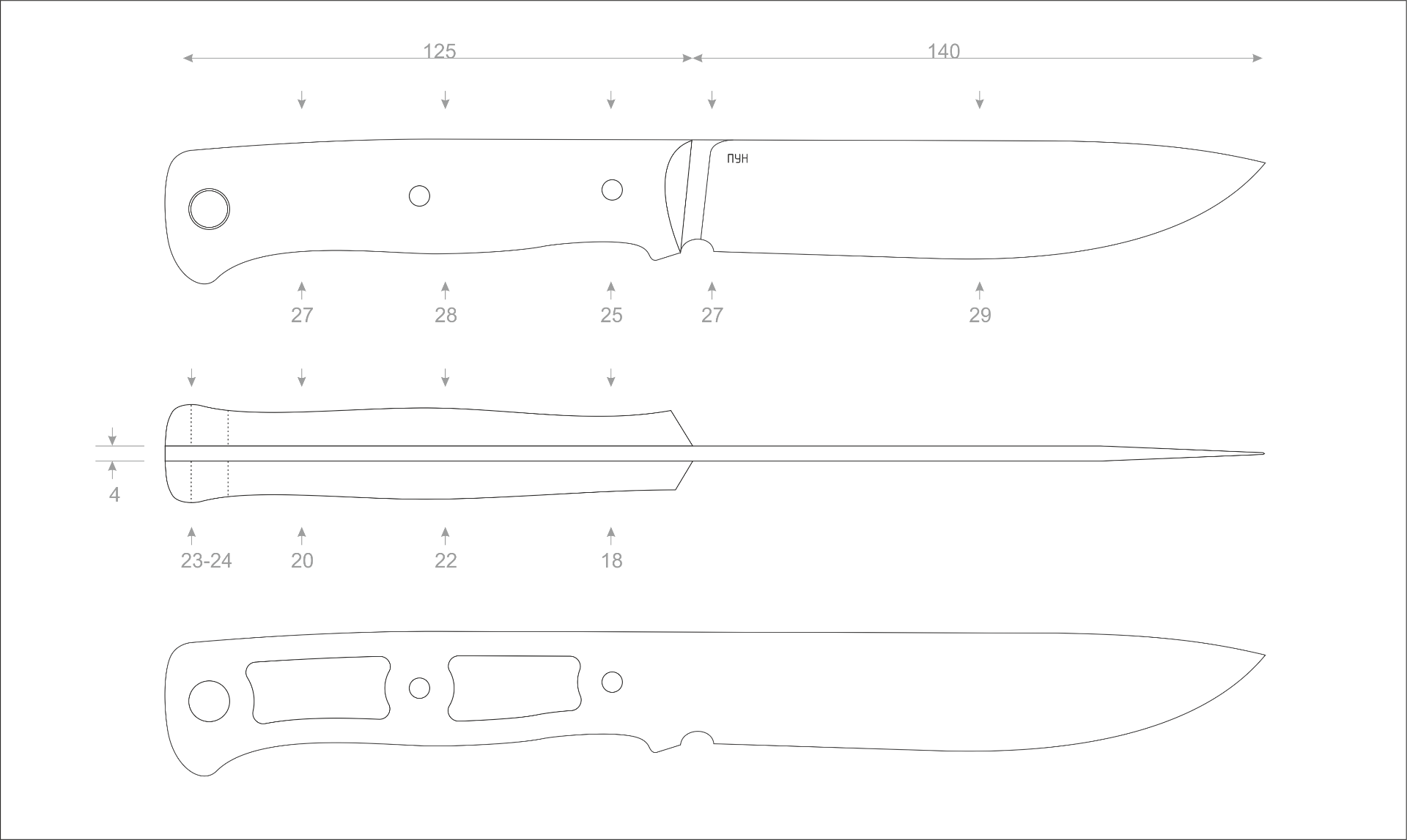 Размеры лезвий ножей