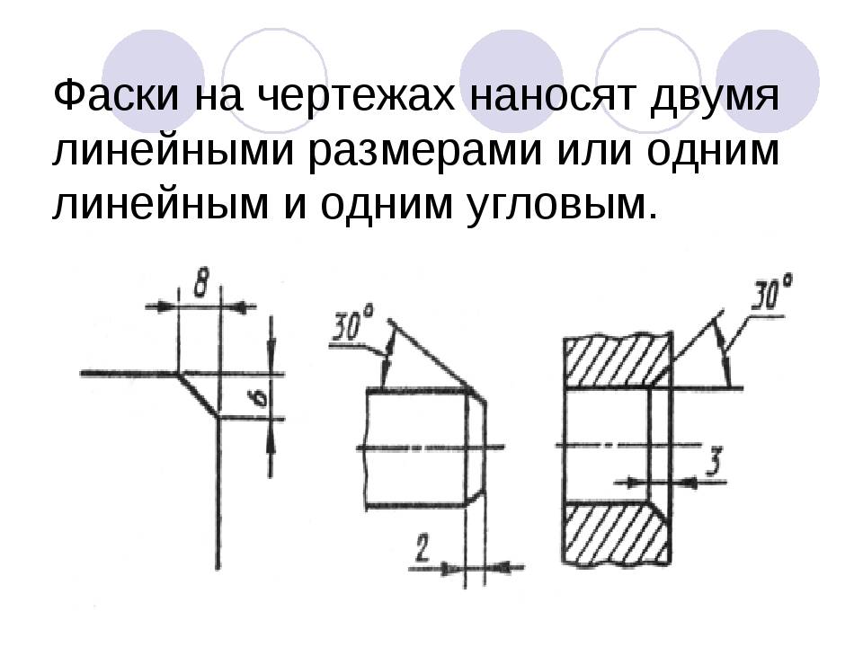 Нанесение на чертеже размеров фасок