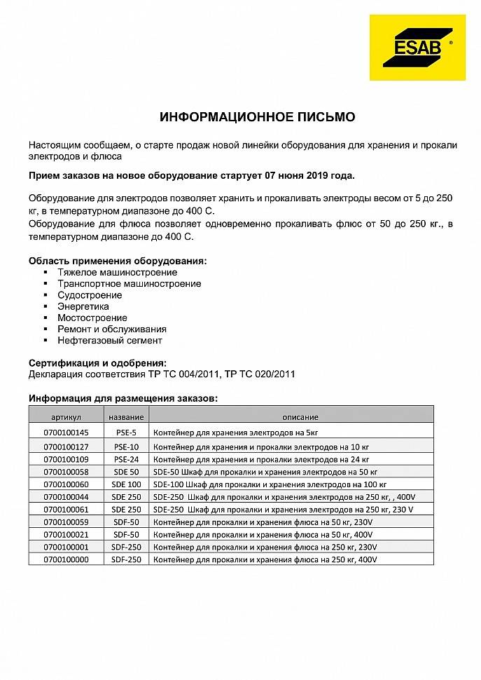 Образец акт прокалки электродов
