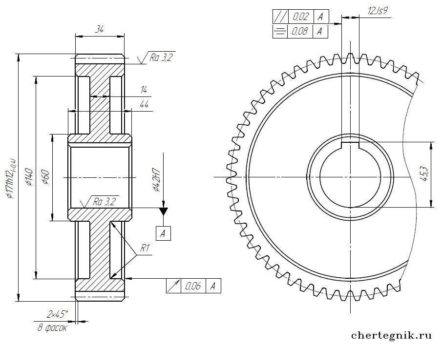 Цилиндрическая зубчатая передача чертеж с размерами