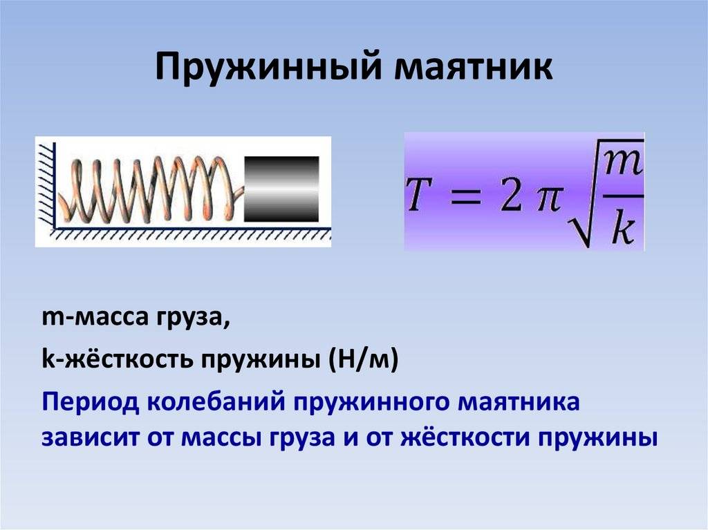 Пружинный маятник: период и амплитуда колебани1, формула, жесткость